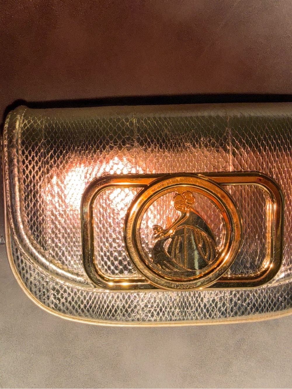 VINTAGE LANVIN METALLIC GOLD LEATHER CLUTCH / EVENING BAG